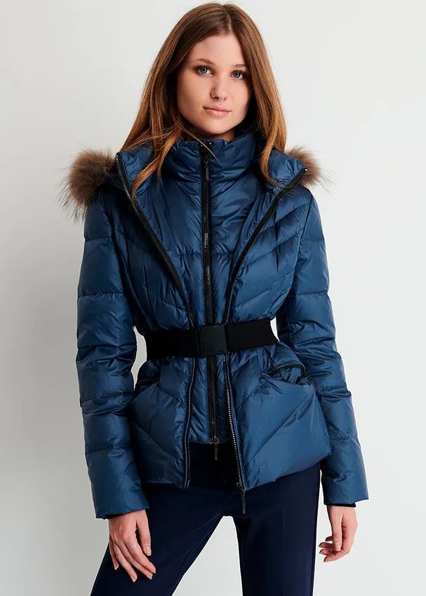 e-commerce piumino cappuccio blu donna