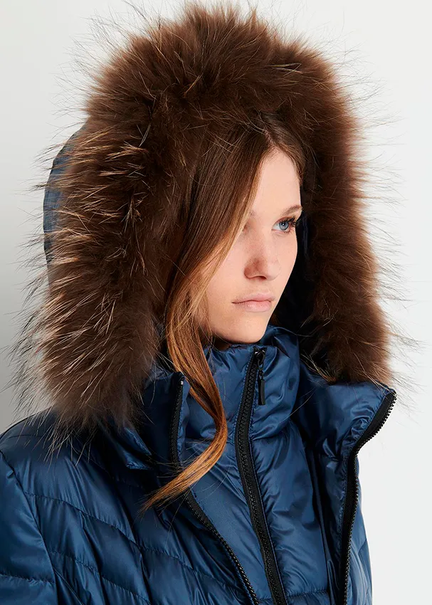 e-commerce piumino cappuccio blu donna