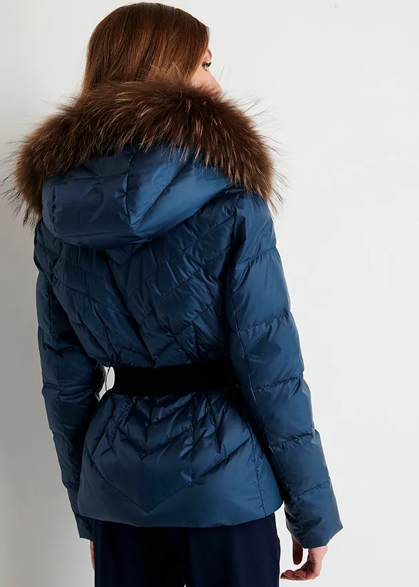 e-commerce piumino cappuccio blu donna